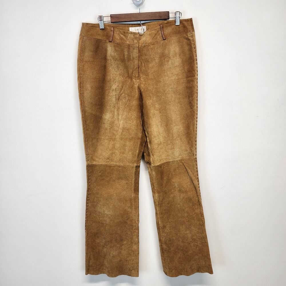 Margaret Godfrey Womens Paisley Suede Leather Pants Size 14 Brown Straight Leg